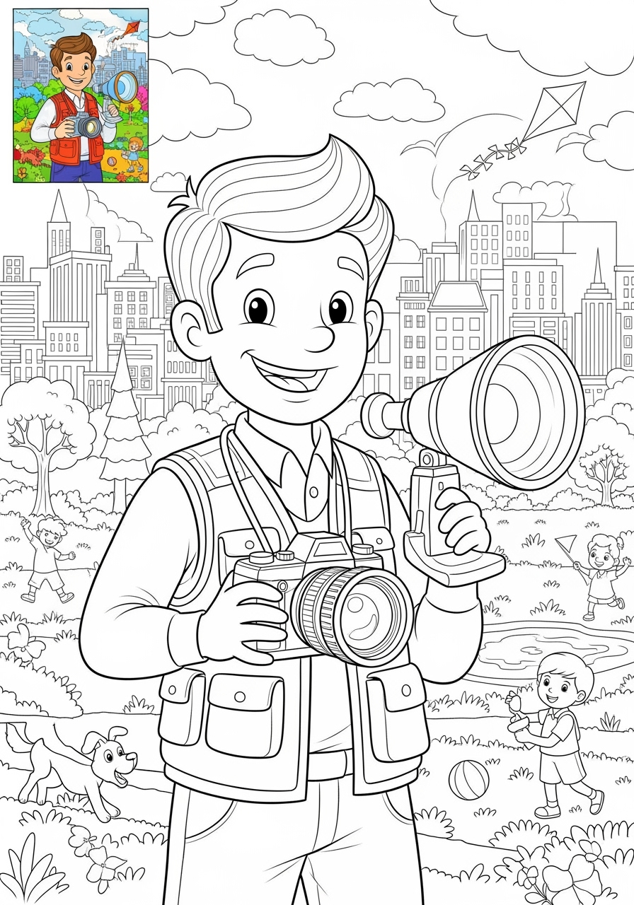 advanced people and professions Artists & Performers photographer kids coloring page 1