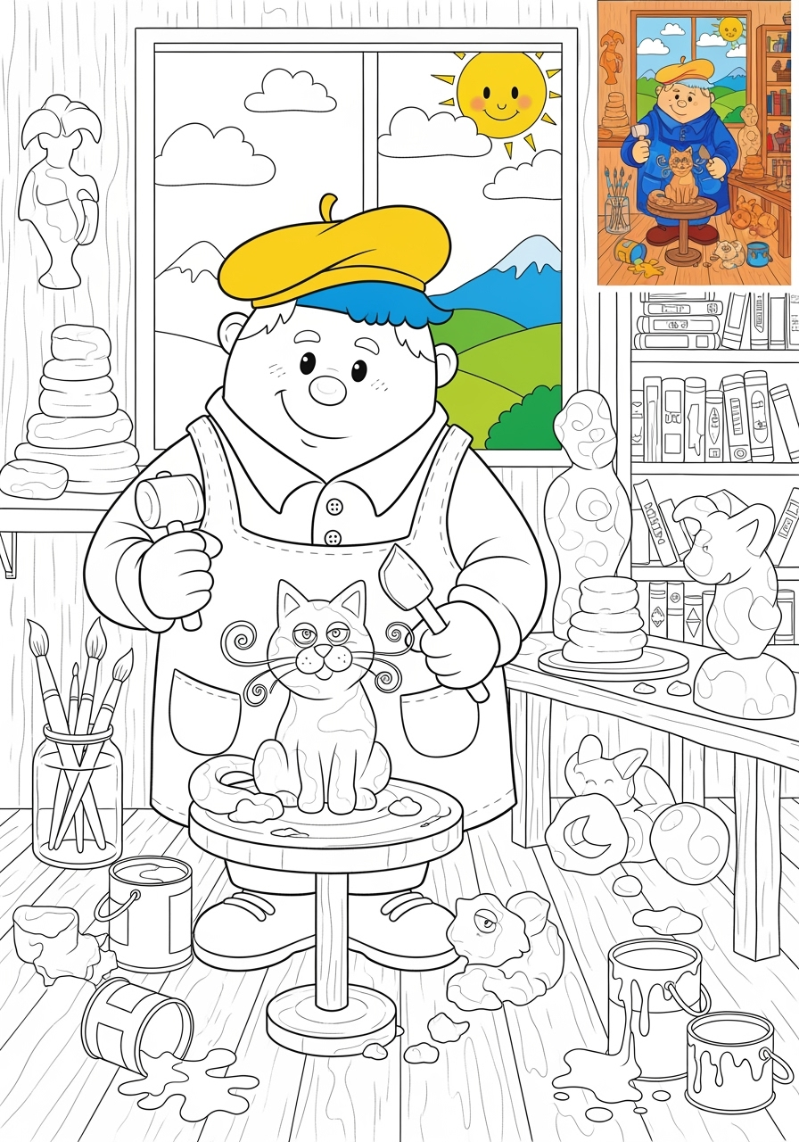 advanced people and professions Artists & Performers sculptor kids coloring page 1