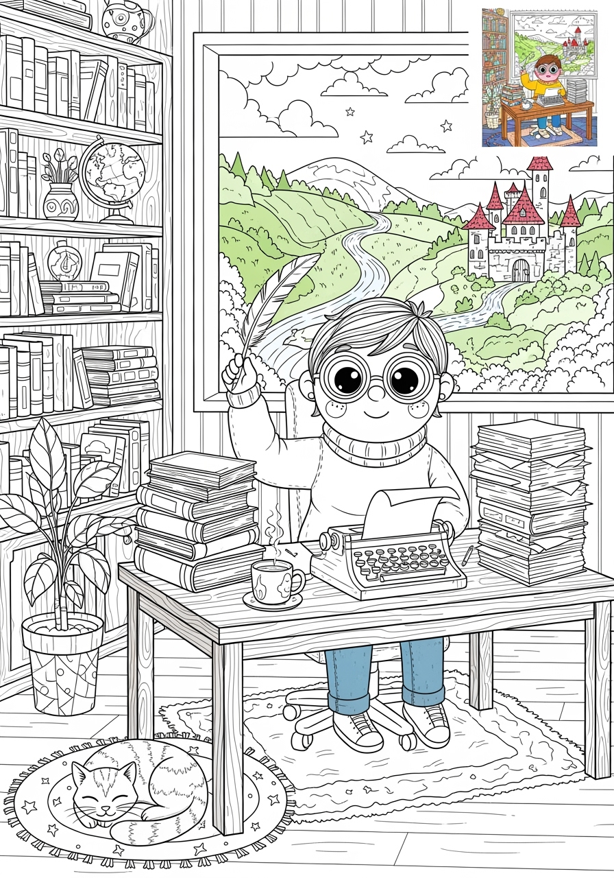 advanced people and professions Artists & Performers writer kids coloring page 0