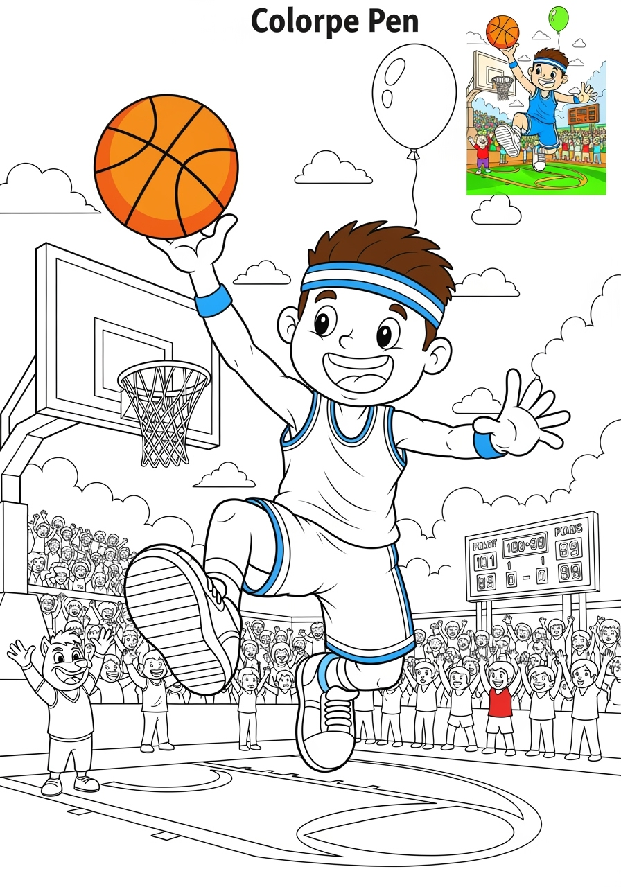 advanced people and professions Sports & Athletes basketball player kids coloring page 0