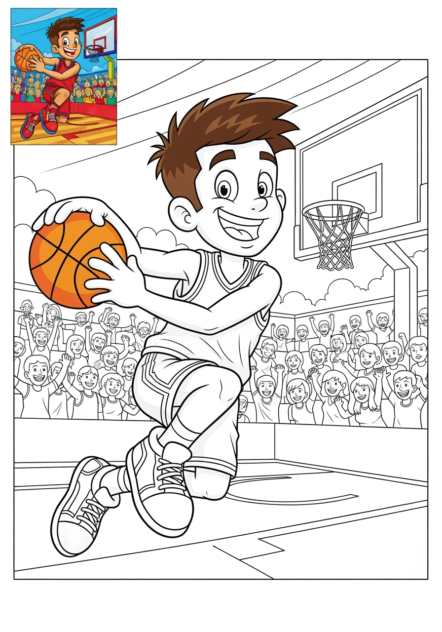 advanced people and professions Sports & Athletes basketball player kids coloring page 1