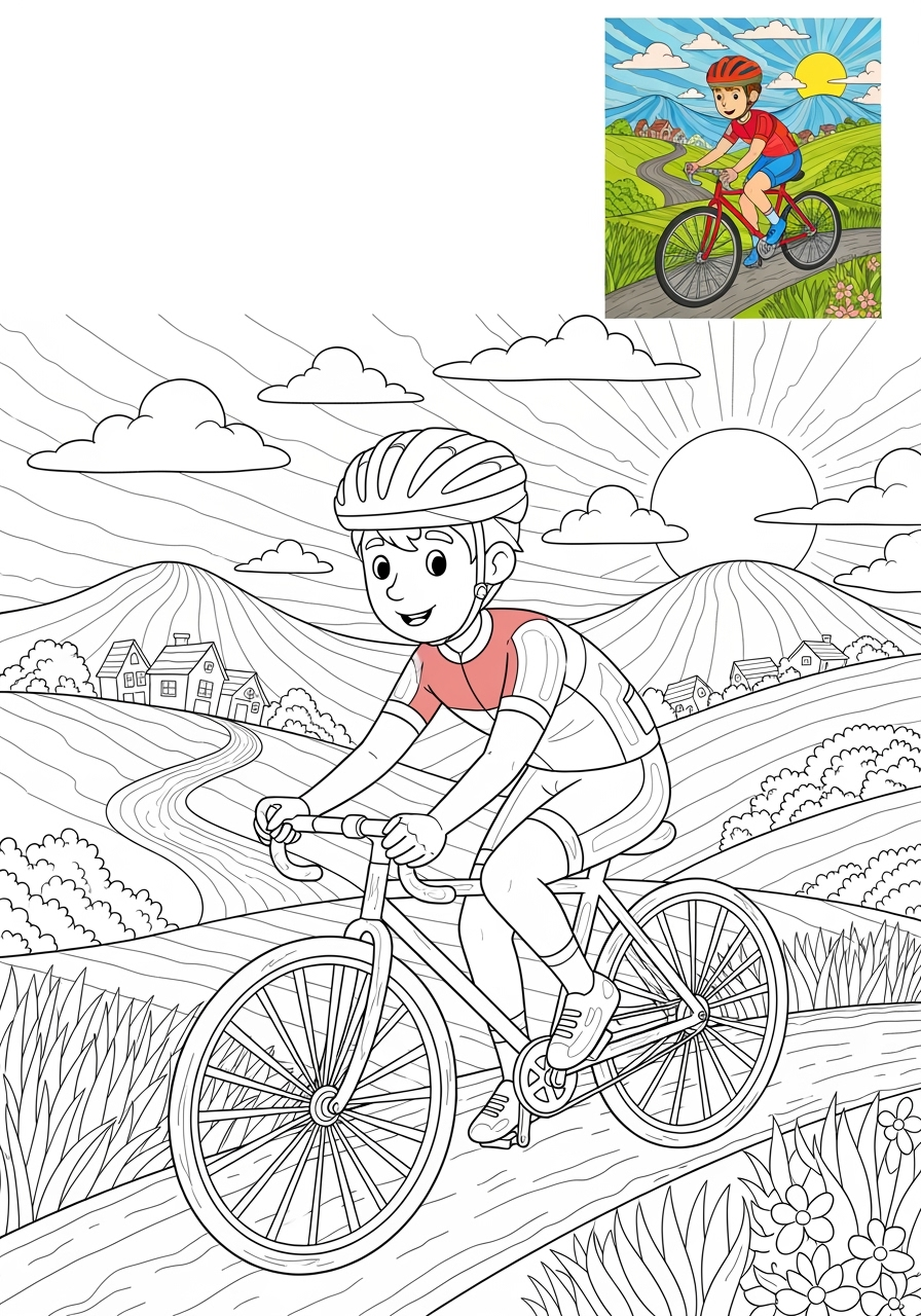 advanced people and professions Sports & Athletes cyclist kids coloring page 1
