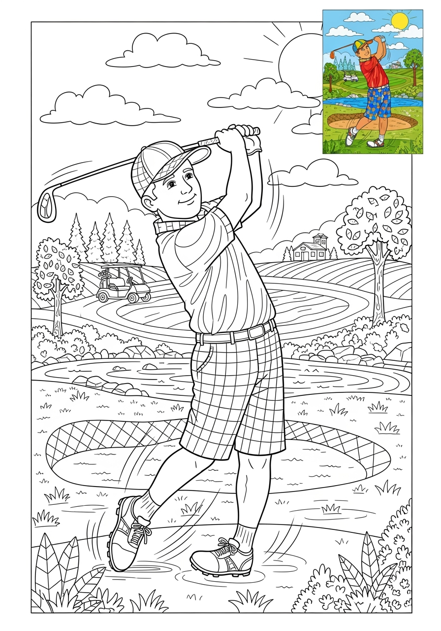 advanced people and professions Sports & Athletes golfer kids coloring page 0