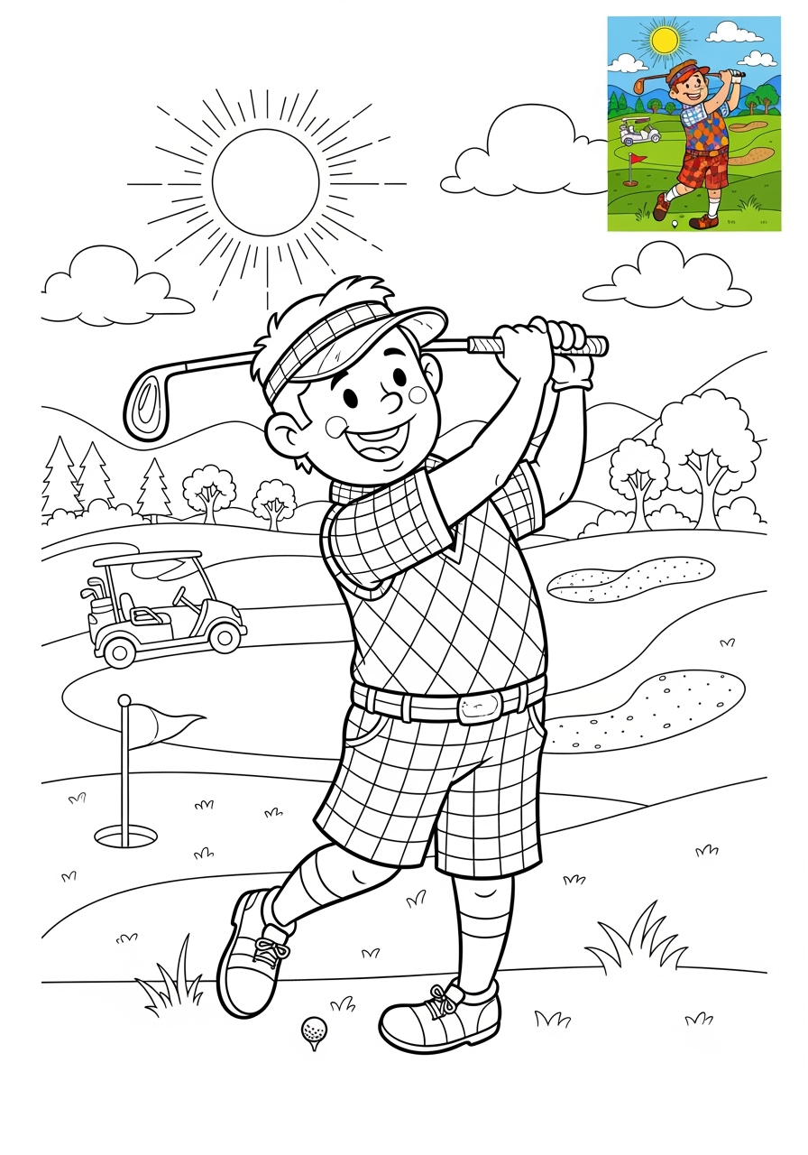 advanced people and professions Sports & Athletes golfer kids coloring page 1