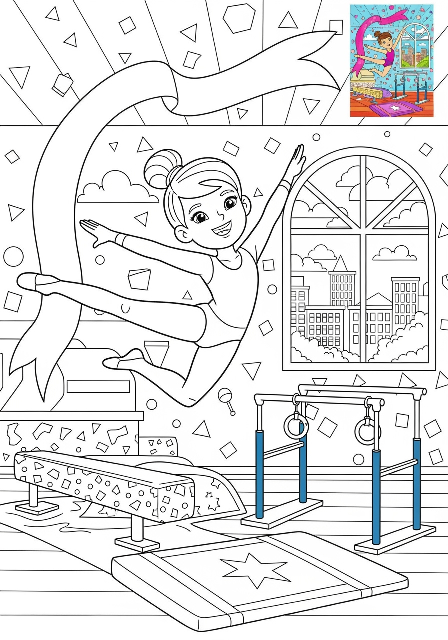 advanced people and professions Sports & Athletes gymnast kids coloring page 1