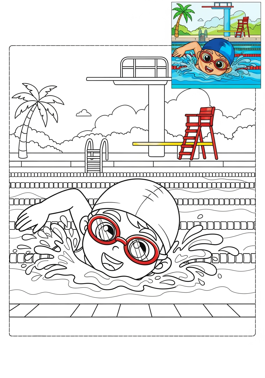advanced people and professions Sports & Athletes swimmer kids coloring page 0