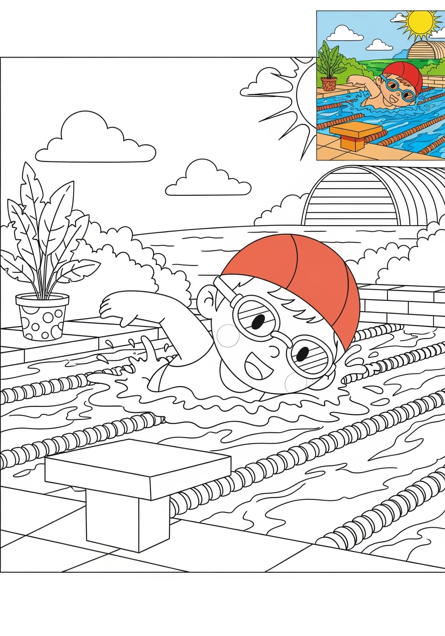 advanced people and professions Sports & Athletes swimmer kids coloring page 1