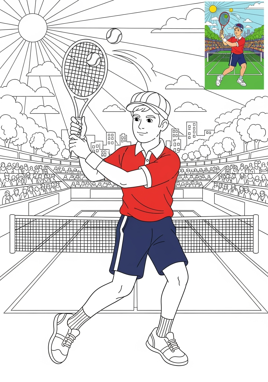 advanced people and professions Sports & Athletes tennis player kids coloring page 0