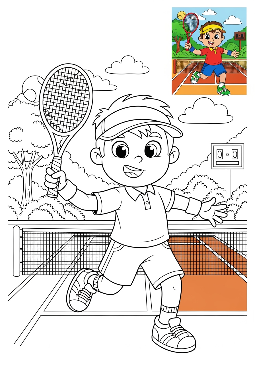 advanced people and professions Sports & Athletes tennis player kids coloring page 1