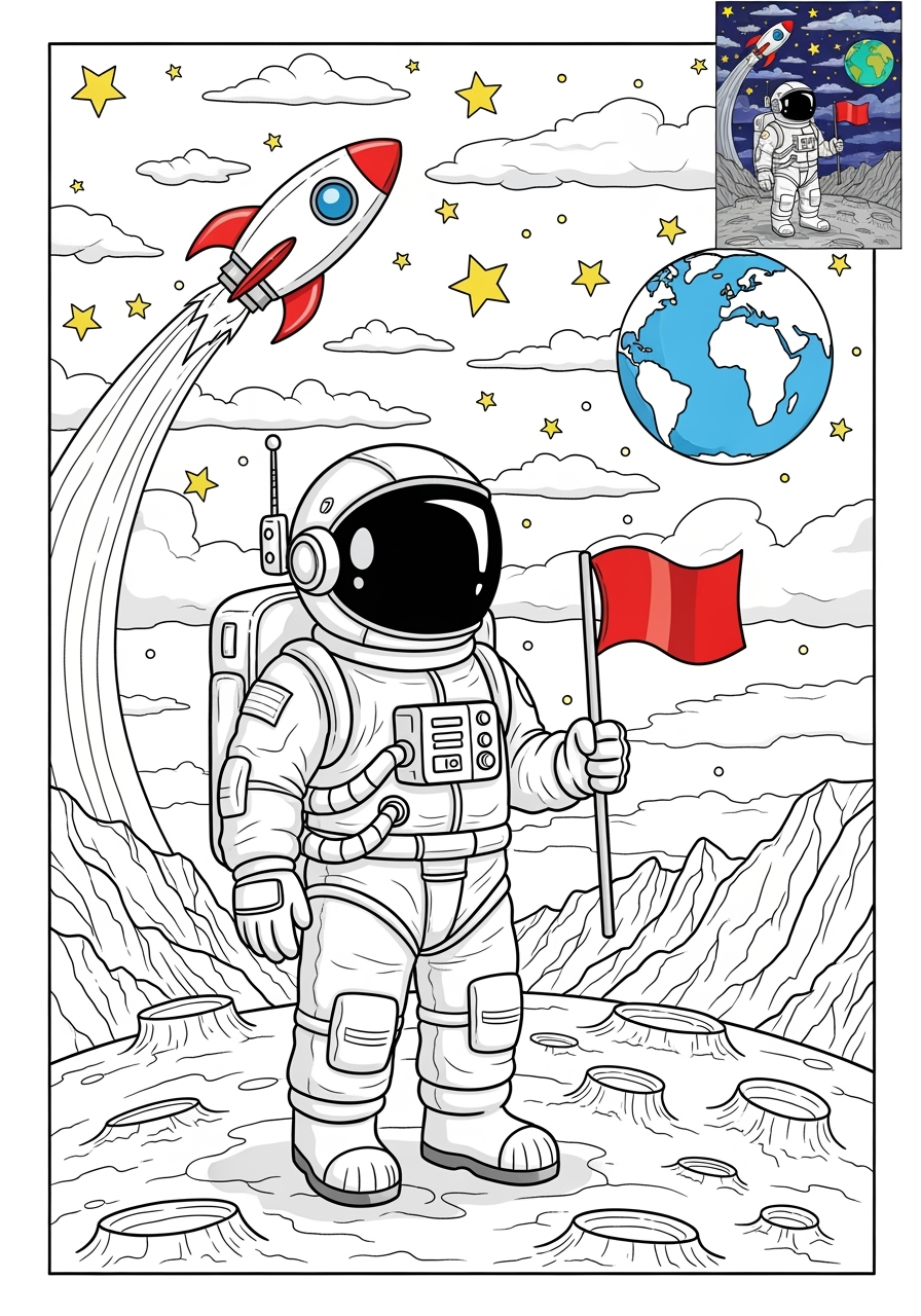advanced people and professions その他の職業 astronaut kids coloring page 1