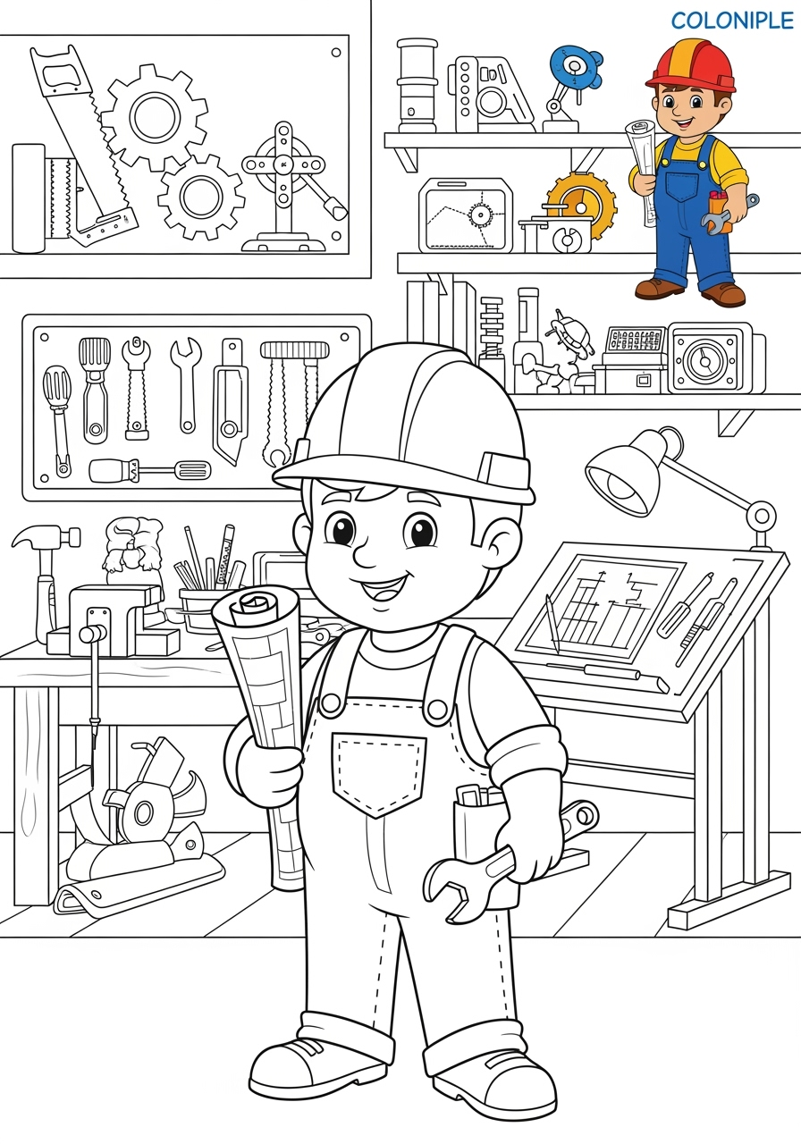advanced people and professions その他の職業 engineer kids coloring page 0