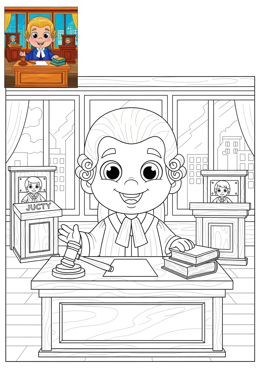 advanced people and professions その他の職業 judge kids coloring page 1