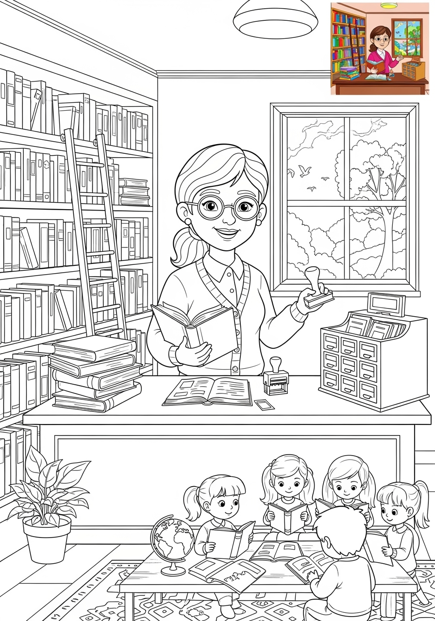 advanced people and professions その他の職業 librarian kids coloring page 0