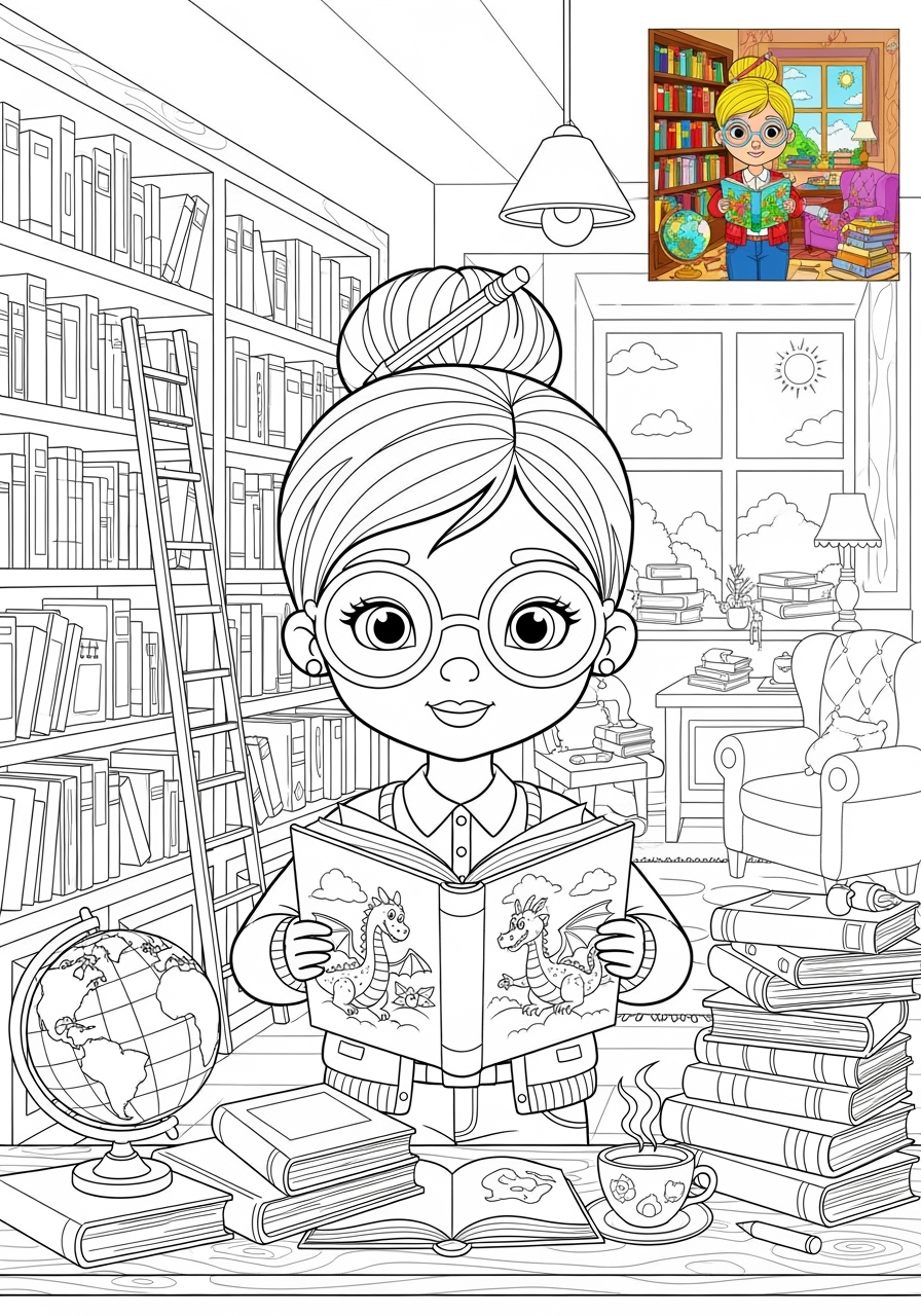 advanced people and professions その他の職業 librarian kids coloring page 1
