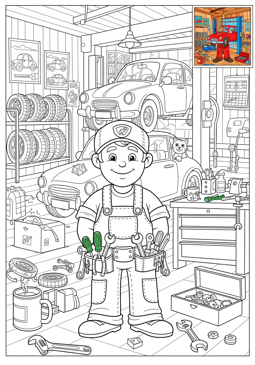 advanced people and professions その他の職業 mechanic kids coloring page 0