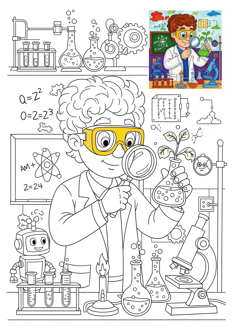 advanced people and professions その他の職業 scientist kids coloring page 0