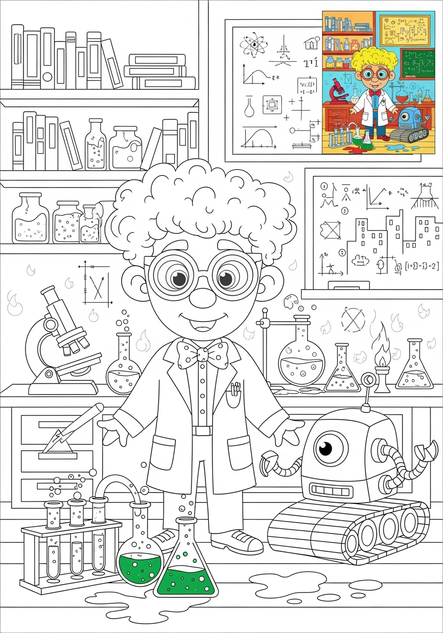 advanced people and professions その他の職業 scientist kids coloring page 1