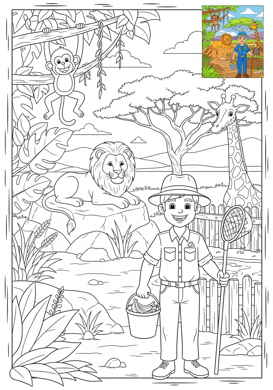 advanced people and professions その他の職業 zookeeper kids coloring page 0