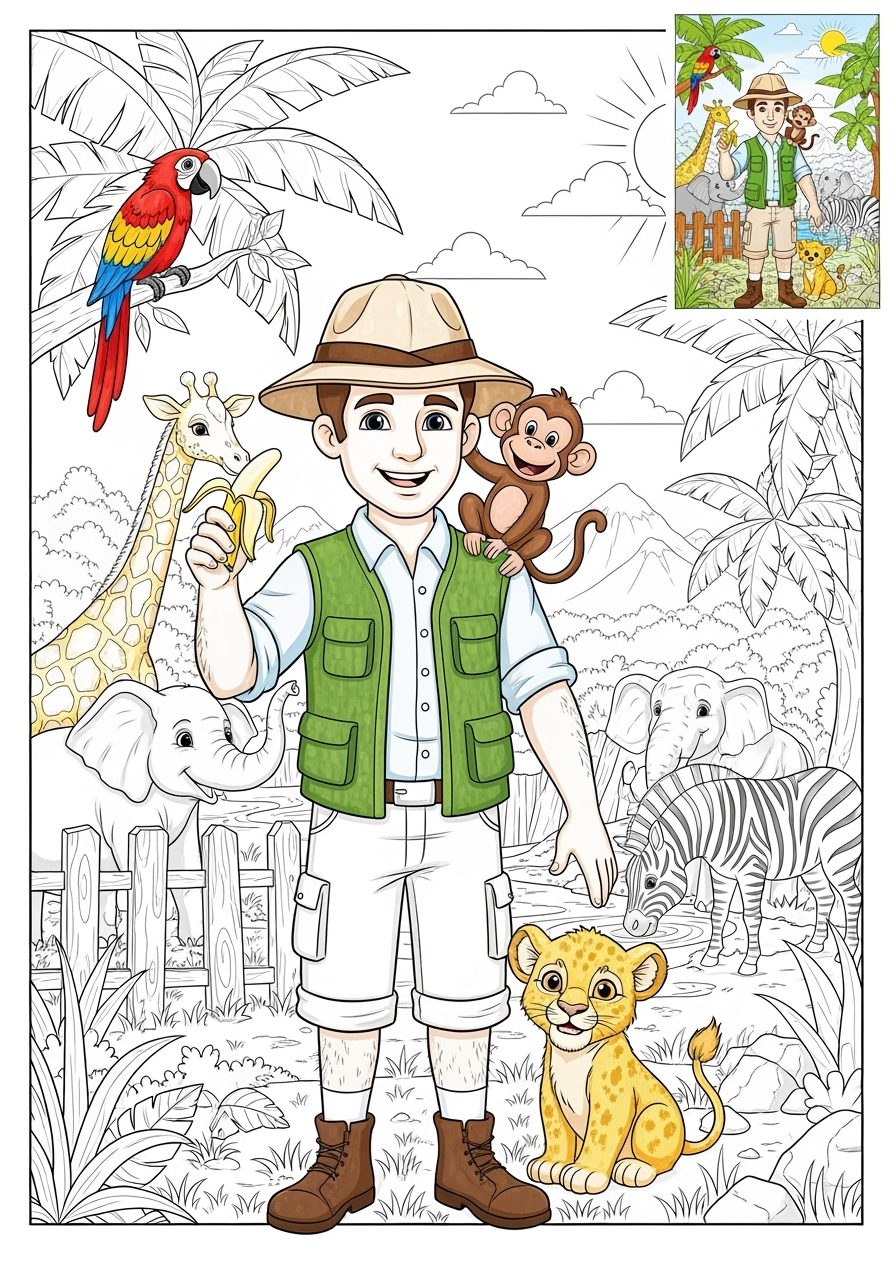 advanced people and professions その他の職業 zookeeper kids coloring page 1