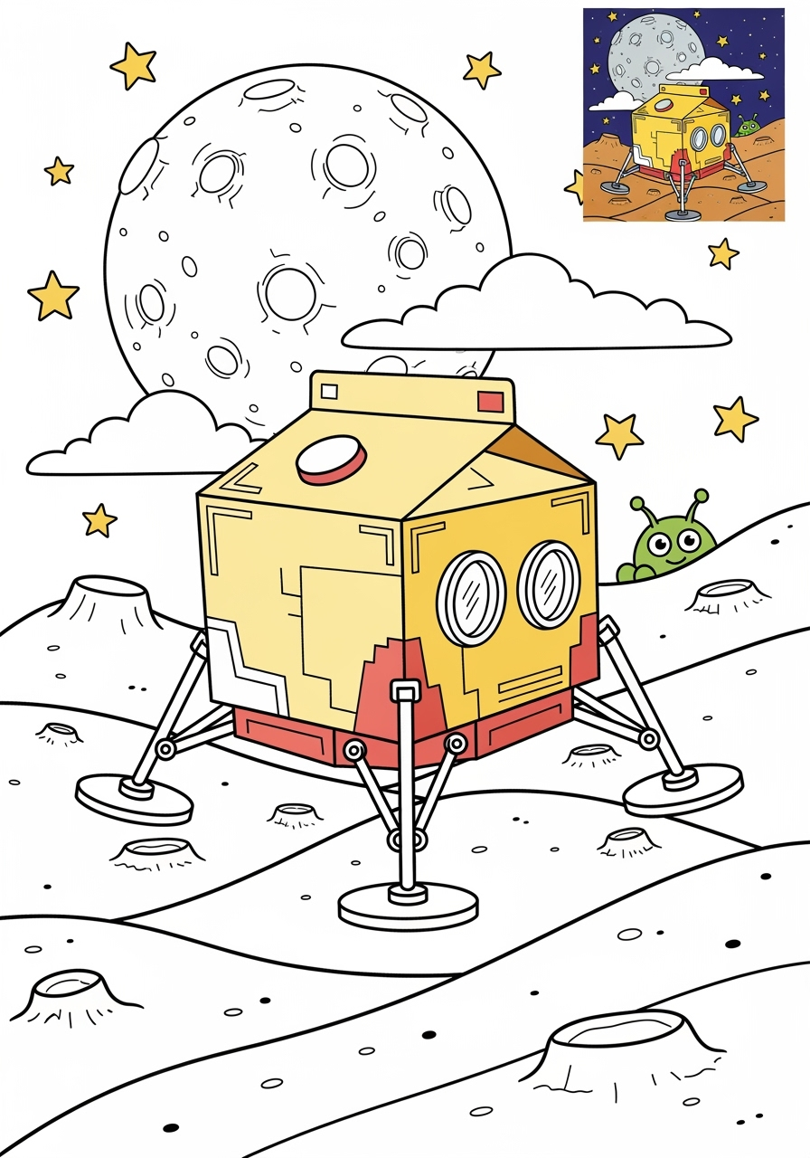 advanced space and astronomy 宇宙船 lander kids coloring page 1