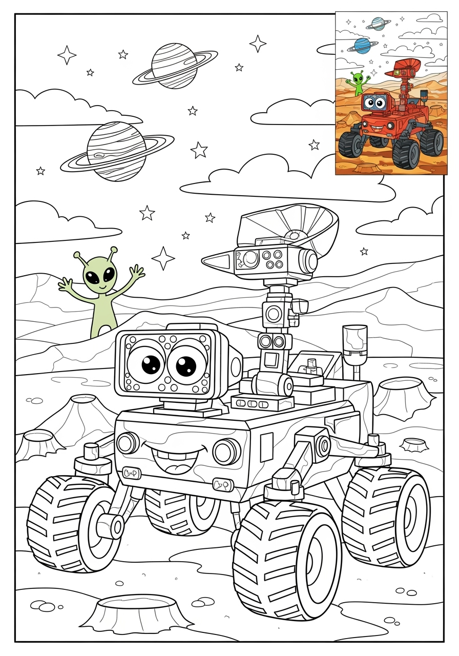 advanced space and astronomy 宇宙船 mars rover kids coloring page 1