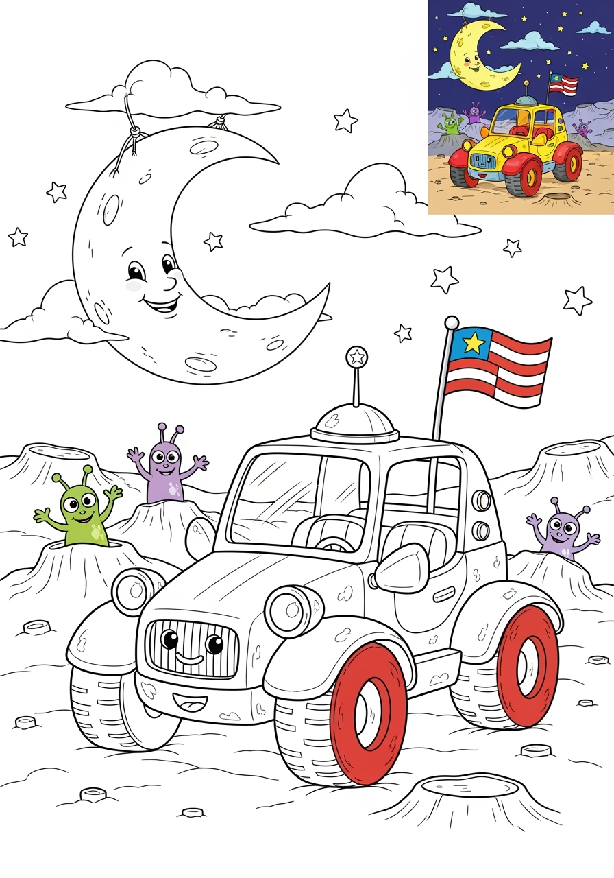 advanced space and astronomy 宇宙船 moon buggy kids coloring page 0