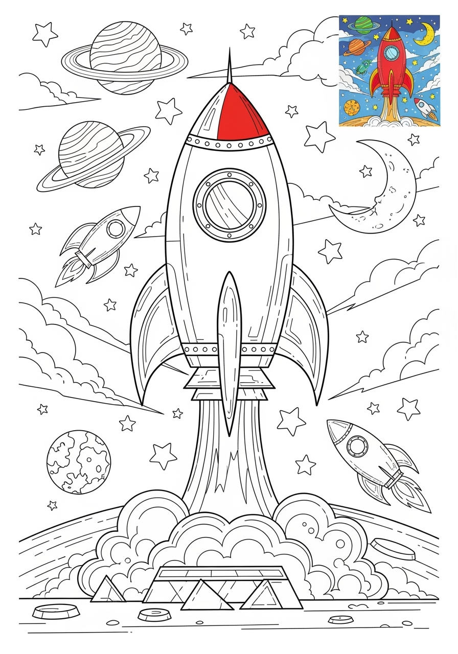 advanced space and astronomy 宇宙船 rocket kids coloring page 0
