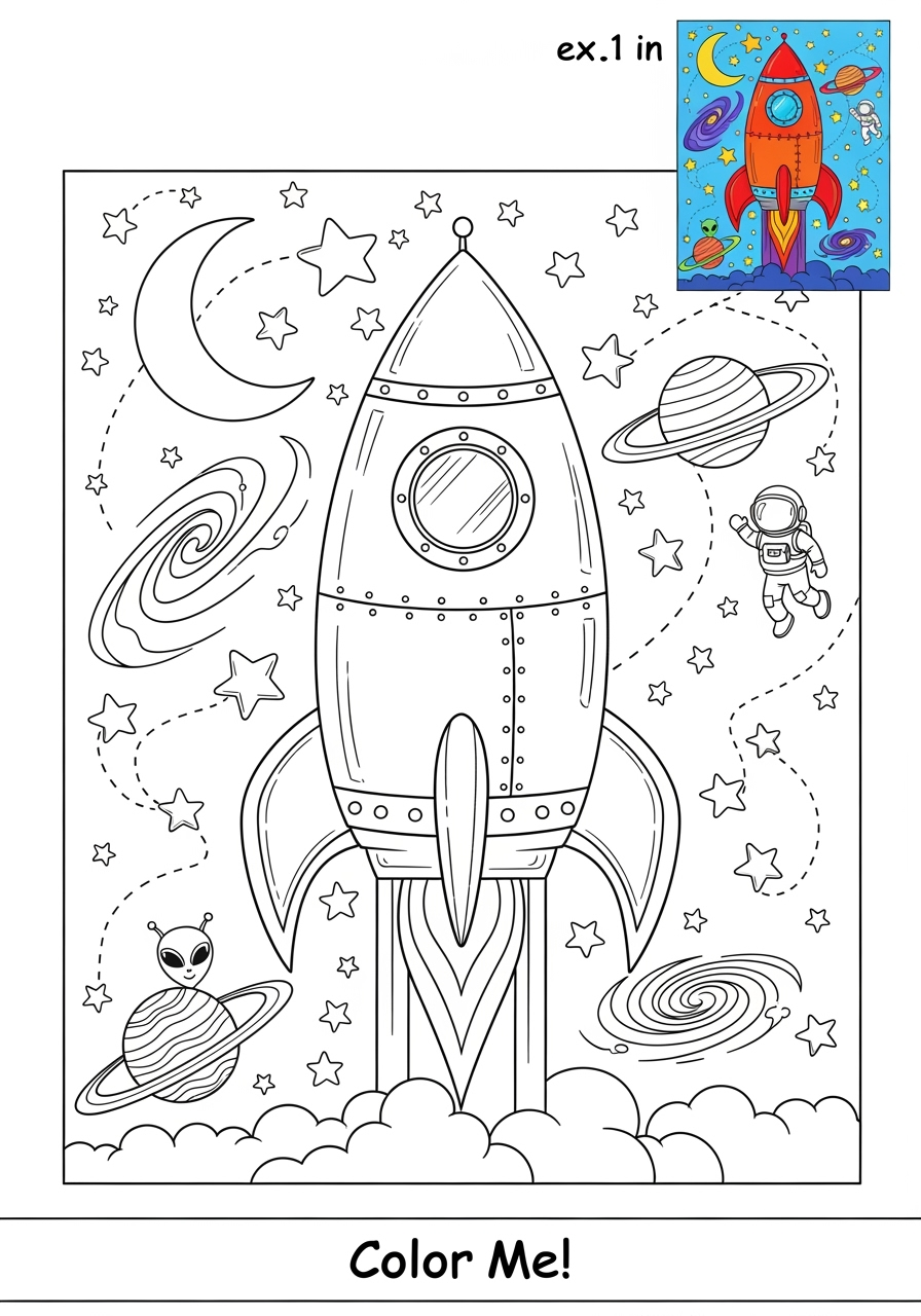 advanced space and astronomy 宇宙船 rocket kids coloring page 1