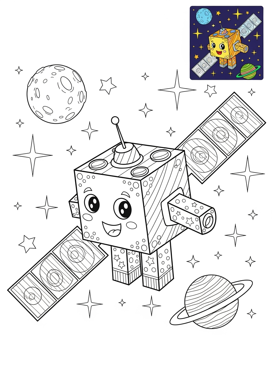 advanced space and astronomy 宇宙船 satellite kids coloring page 0