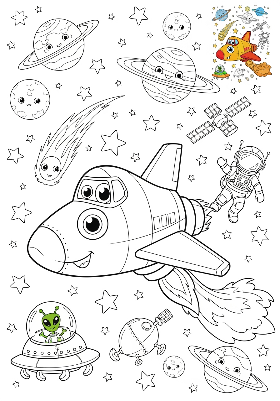 advanced space and astronomy 宇宙船 space shuttle kids coloring page 1