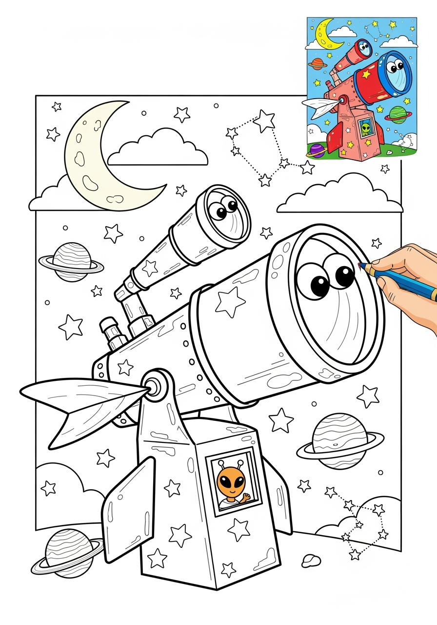 advanced space and astronomy 宇宙船 space telescope kids coloring page 0