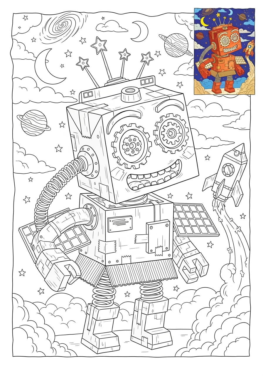 advanced space and astronomy 宇宙船 space telescope kids coloring page 1
