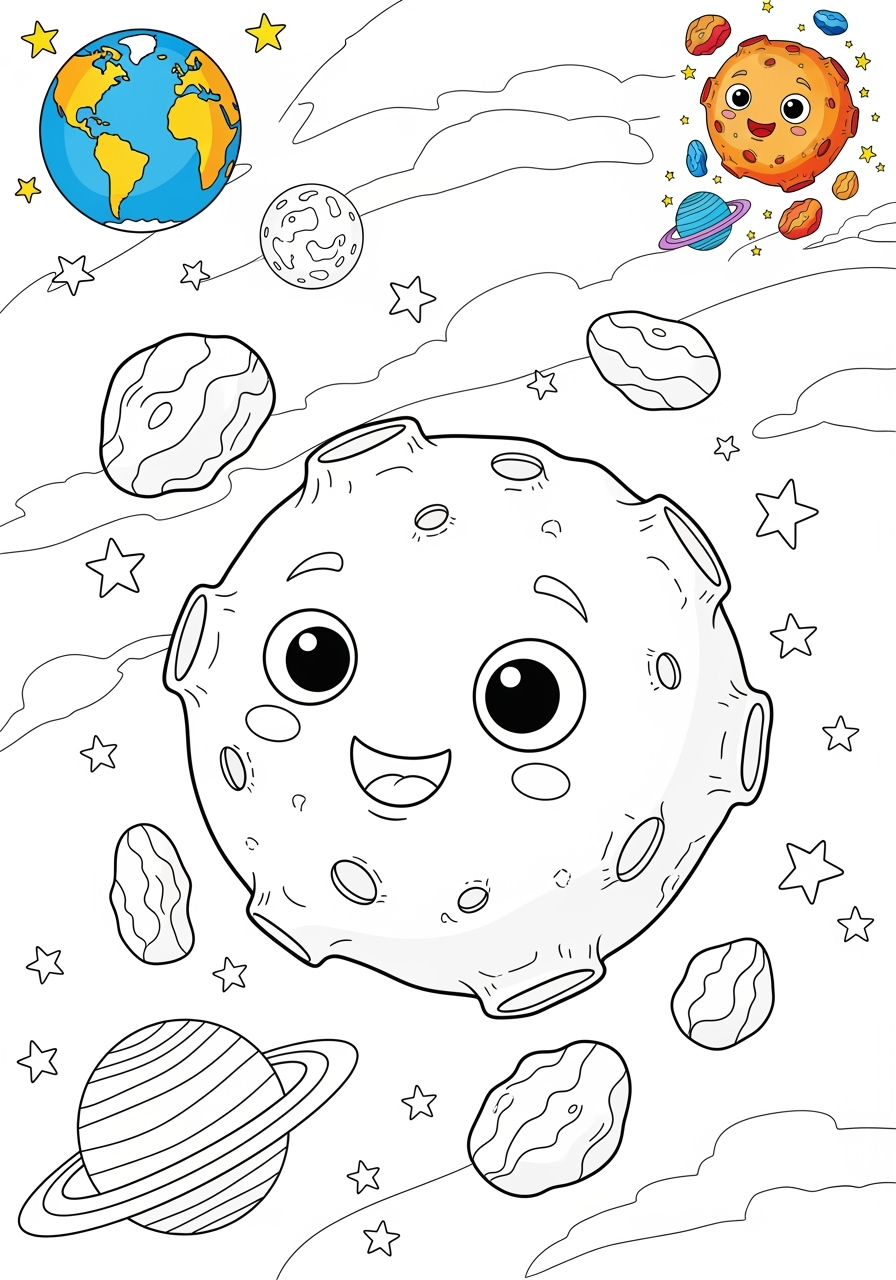 advanced space and astronomy Celestial Bodies asteroid kids coloring page 1