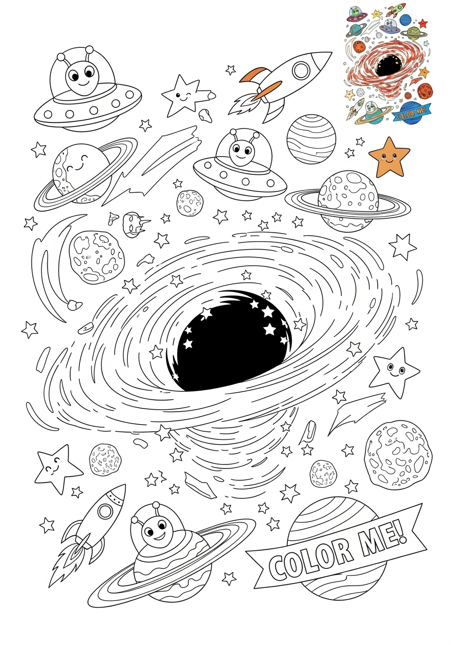 advanced space and astronomy Celestial Bodies black hole kids coloring page 1