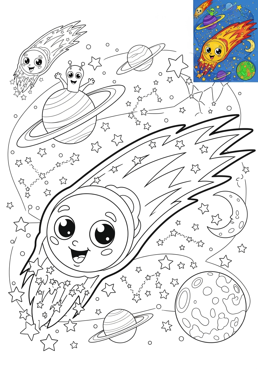 advanced space and astronomy Celestial Bodies comet kids coloring page 0
