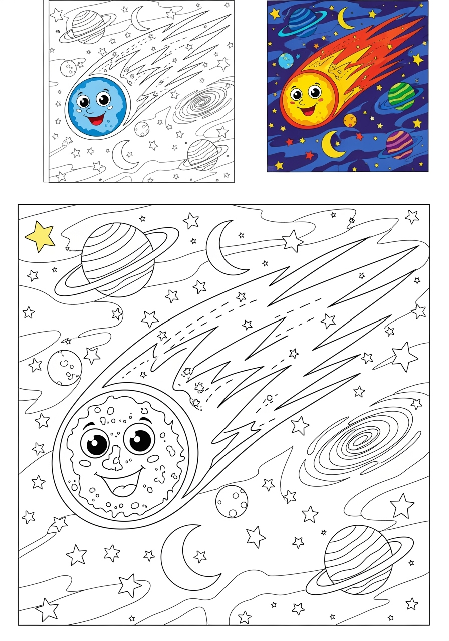 advanced space and astronomy Celestial Bodies comet kids coloring page 1