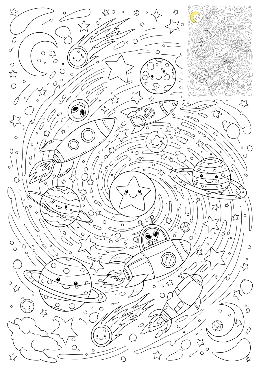 advanced space and astronomy Celestial Bodies galaxy kids coloring page 0