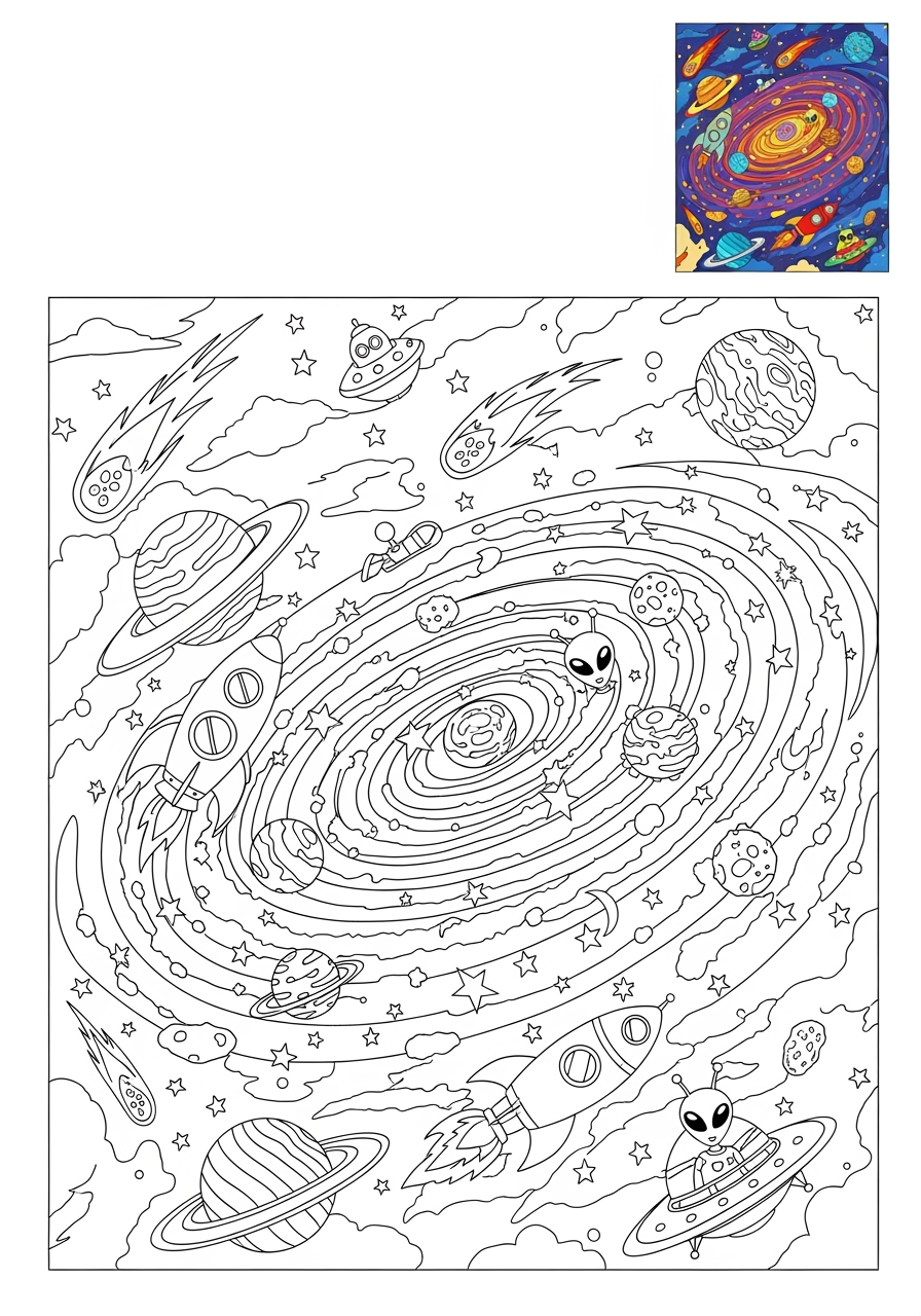 advanced space and astronomy Celestial Bodies galaxy kids coloring page 1