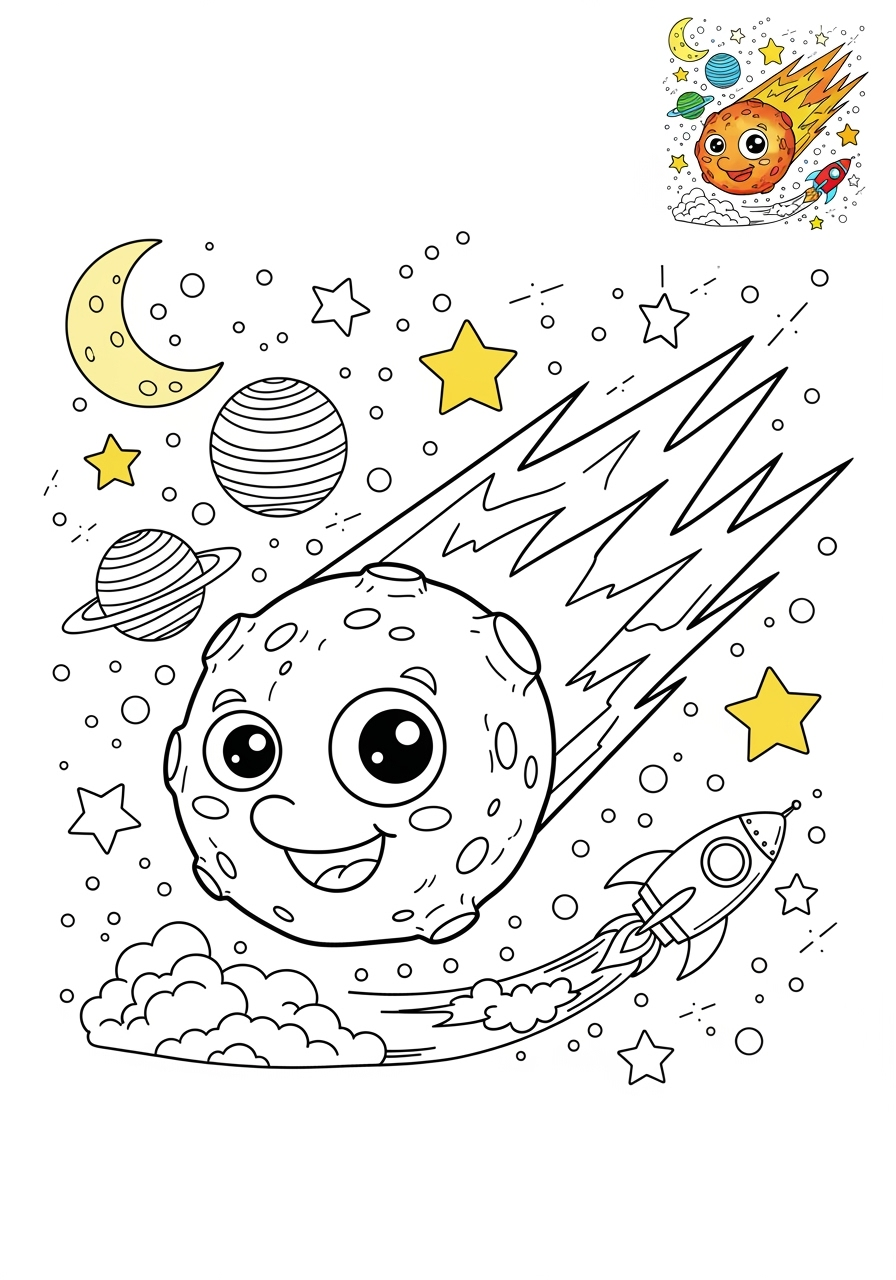 advanced space and astronomy Celestial Bodies meteor kids coloring page 0