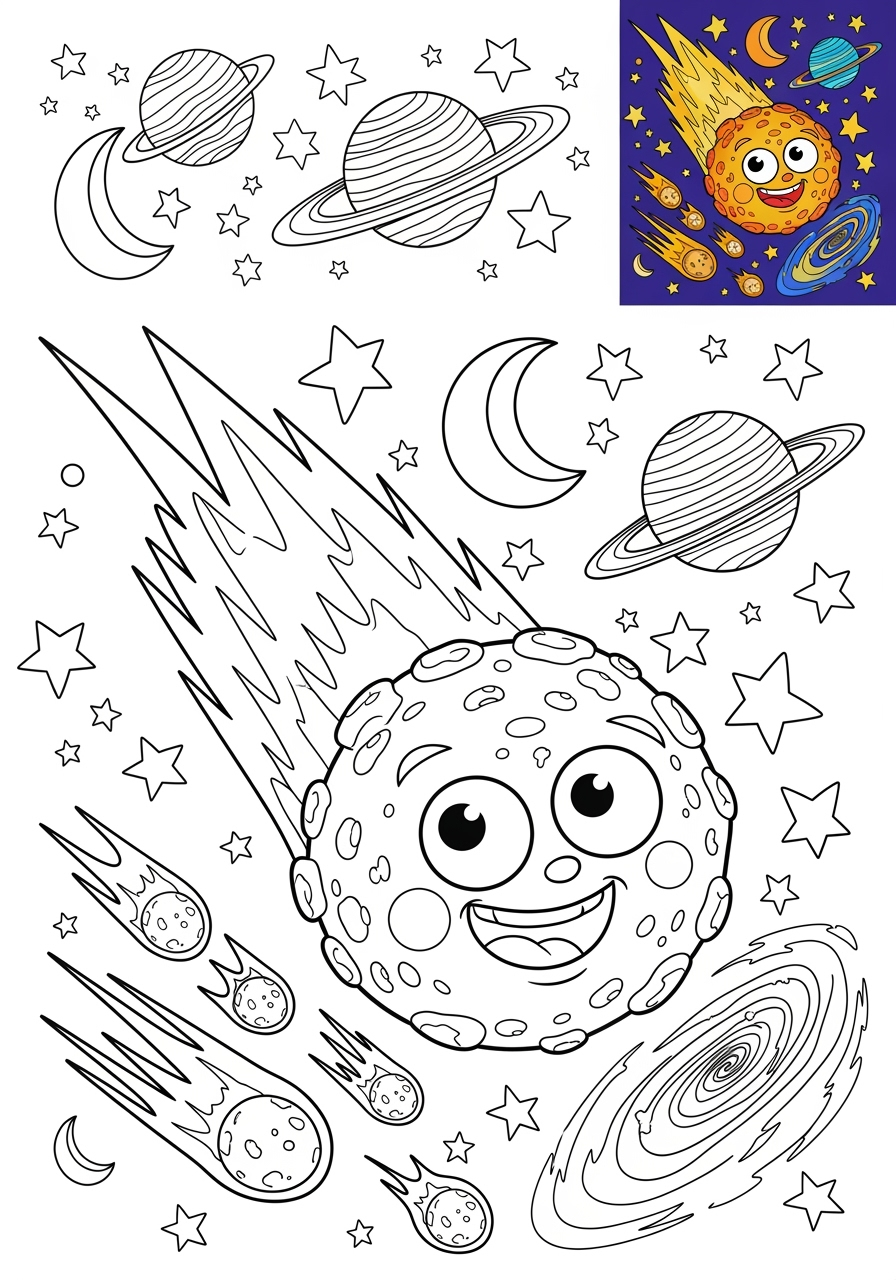 advanced space and astronomy Celestial Bodies meteor kids coloring page 1