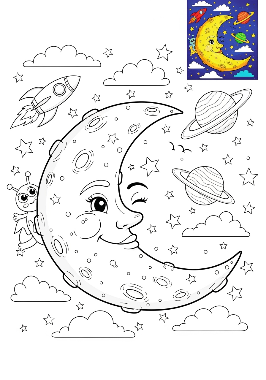 advanced space and astronomy Celestial Bodies moon kids coloring page 0