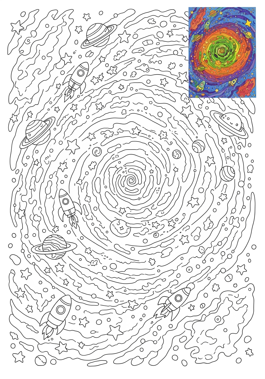advanced space and astronomy Celestial Bodies nebula kids coloring page 0