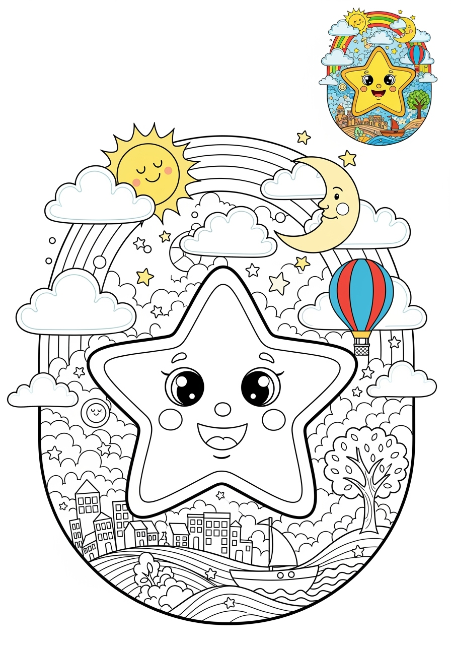 advanced space and astronomy Celestial Bodies star kids coloring page 0