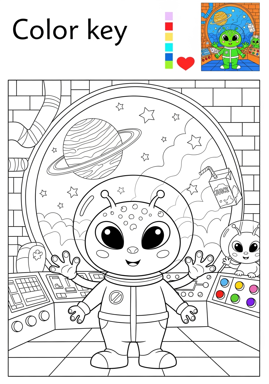 advanced space and astronomy Astronaut & Aliens alien kids coloring page 0