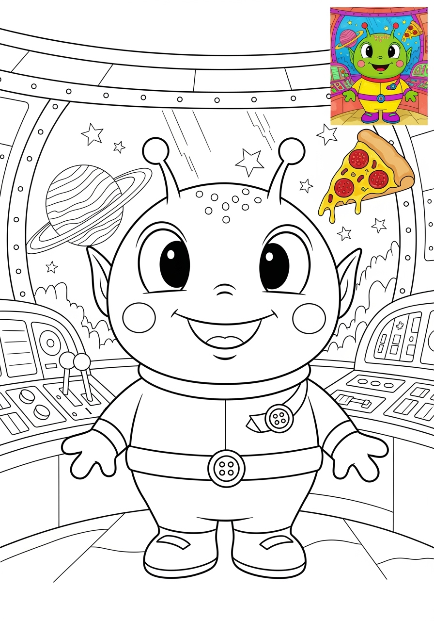 advanced space and astronomy Astronaut & Aliens alien kids coloring page 1