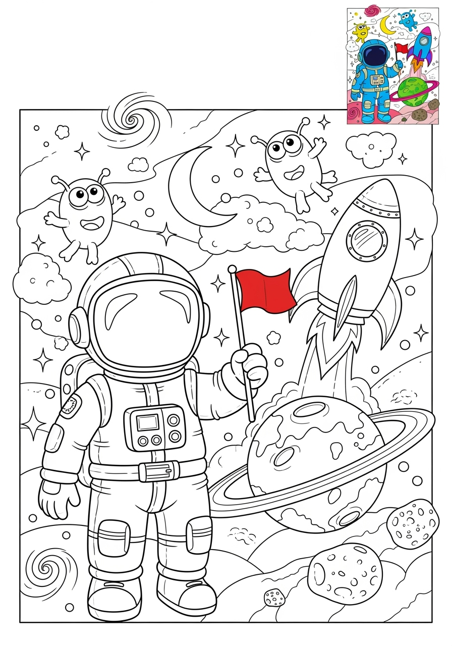 advanced space and astronomy Astronaut & Aliens astronaut kids coloring page 0