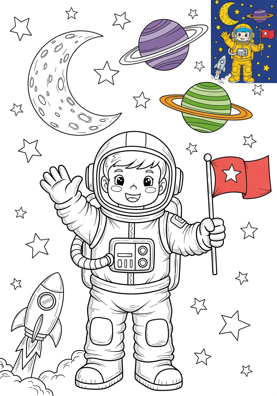 advanced space and astronomy Astronaut & Aliens astronaut kids coloring page 1