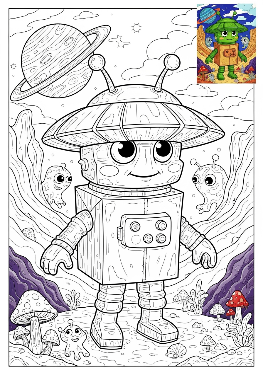 advanced space and astronomy Astronaut & Aliens martian kids coloring page 1