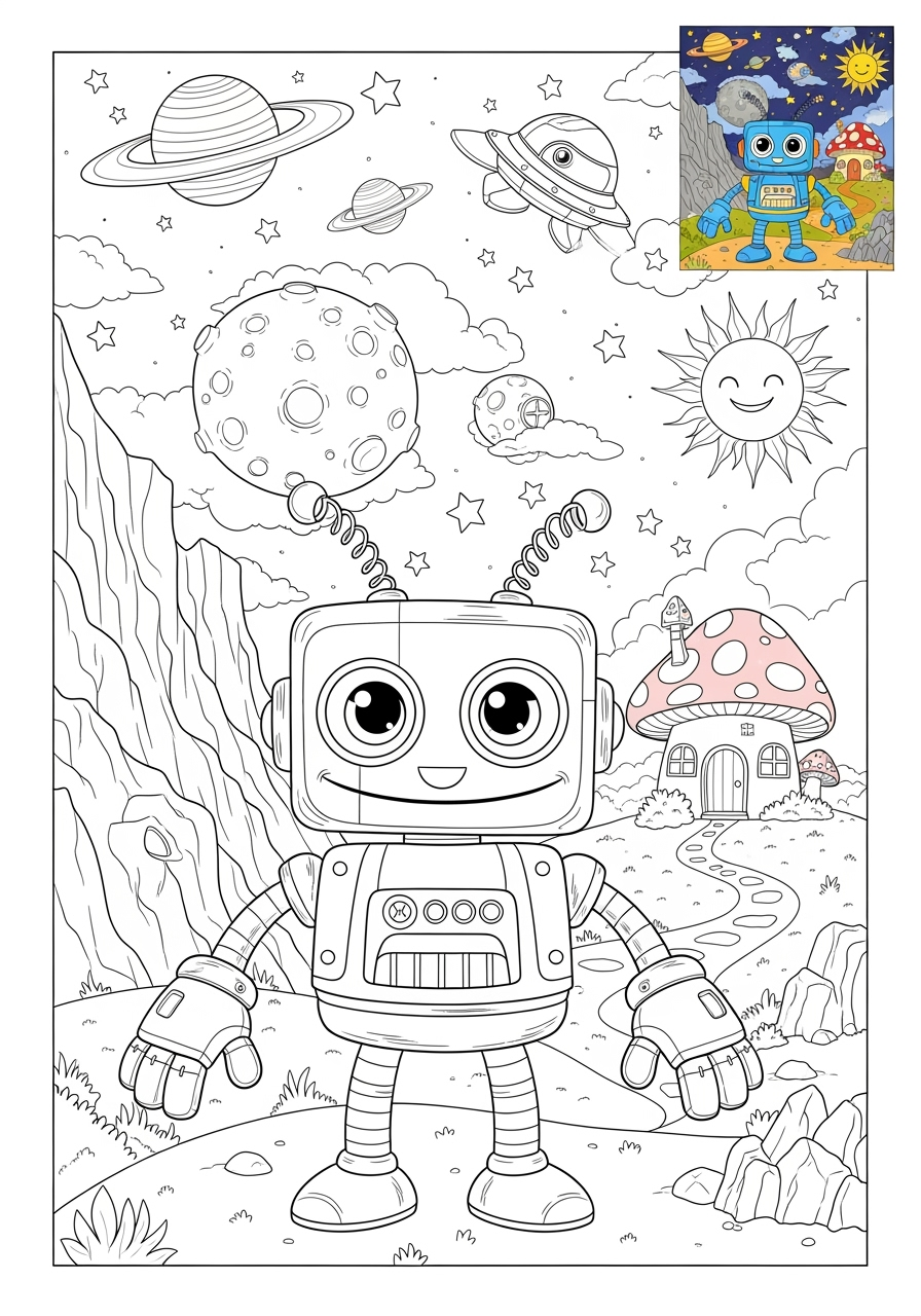 advanced space and astronomy Astronaut & Aliens robot alien kids coloring page 0