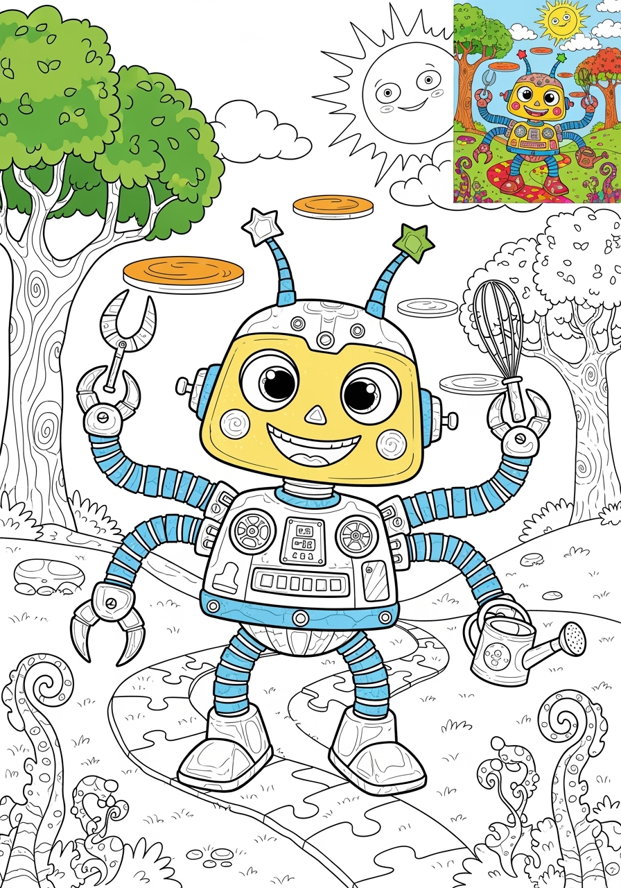 advanced space and astronomy Astronaut & Aliens robot alien kids coloring page 1